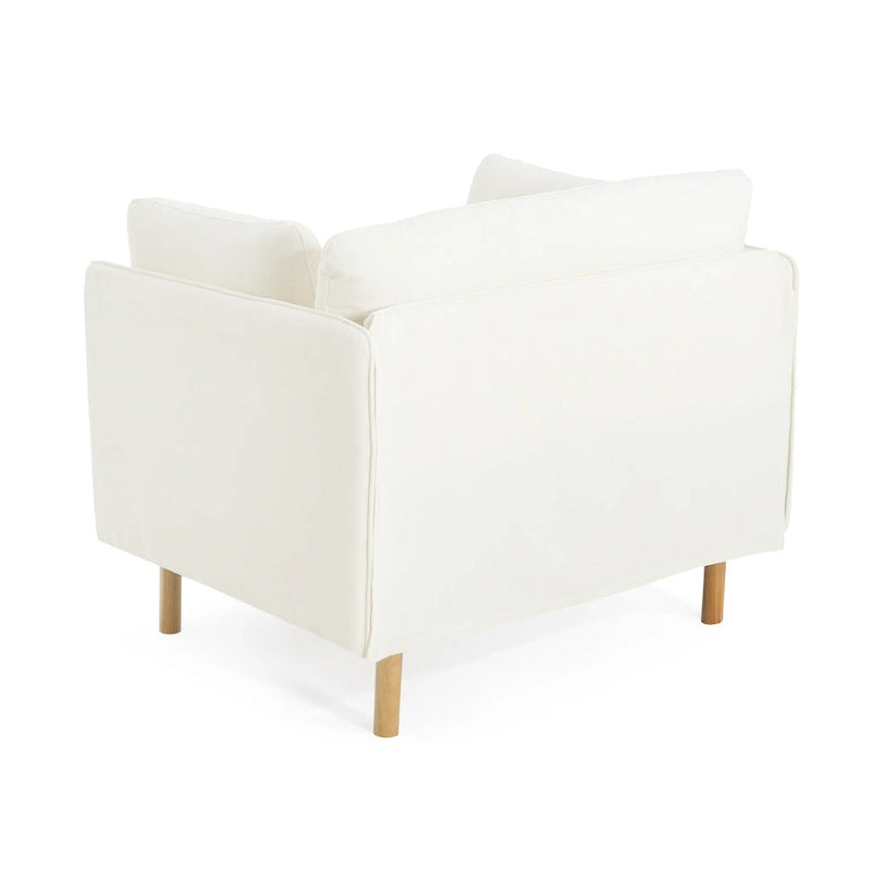 Poltrona d'accento rivestita in tessuto bianco/giallo, seduta singola, gambe in legno