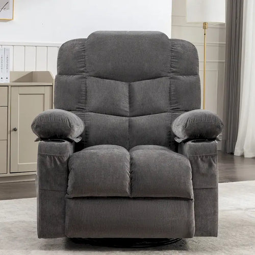 Poltrona massaggiante reclinabile in blu/marrone/grigio, singola, reclinazione 150°, a dondolo