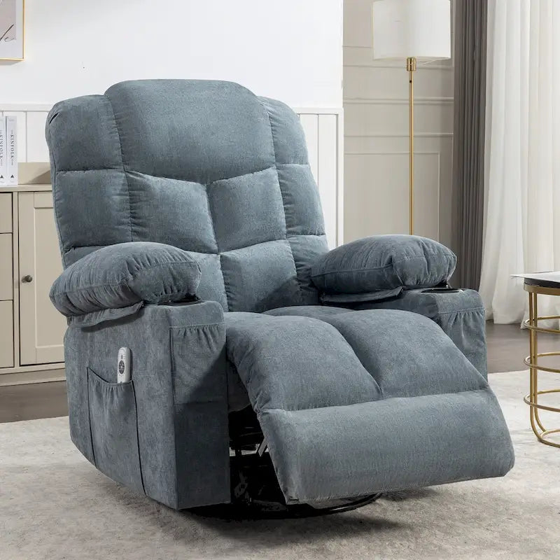 Poltrona massaggiante reclinabile in blu/marrone/grigio, singola, reclinazione 150°, a dondolo