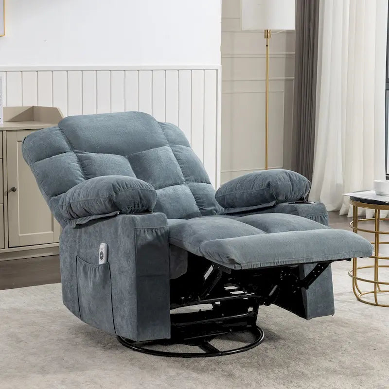 Poltrona massaggiante reclinabile in blu/marrone/grigio, singola, reclinazione 150°, a dondolo