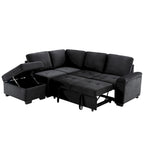 Divano angolare trasformabile a 5 posti in velluto grigio scuro/grigio/nero