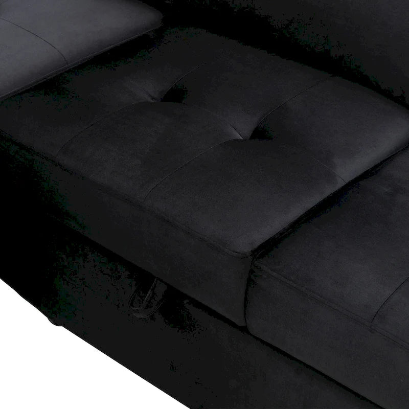Divano angolare trasformabile a 5 posti in velluto grigio scuro/grigio/nero