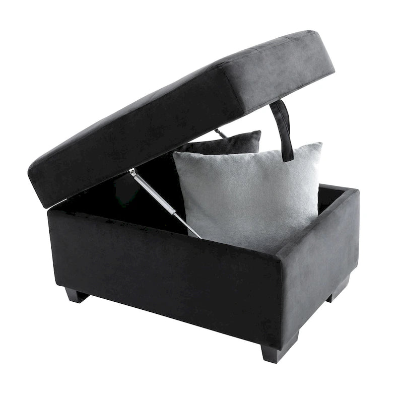 Divano angolare trasformabile a 5 posti in velluto grigio scuro/grigio/nero