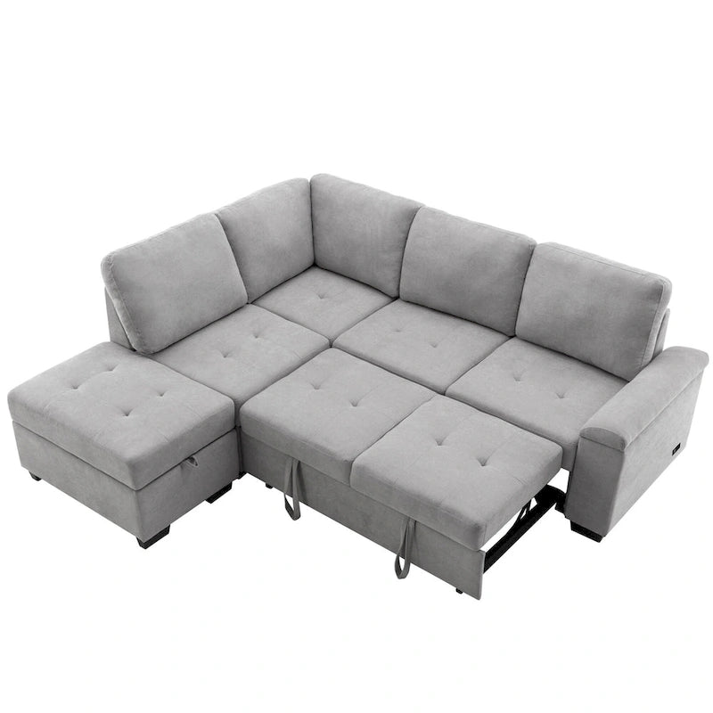 Divano angolare trasformabile a 5 posti in velluto grigio scuro/grigio/nero