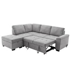 Divano angolare trasformabile a 5 posti in velluto grigio scuro/grigio/nero