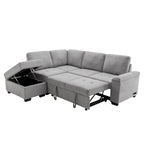 Divano angolare trasformabile a 5 posti in velluto grigio scuro/grigio/nero