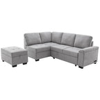 Divano angolare trasformabile a 5 posti in velluto grigio scuro/grigio/nero