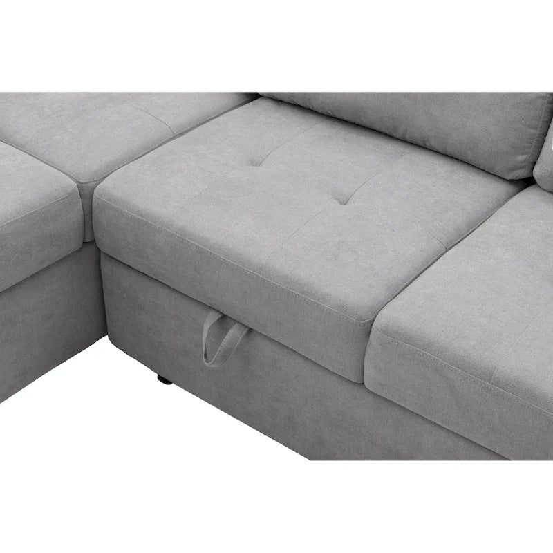 Divano angolare trasformabile a 5 posti in velluto grigio scuro/grigio/nero