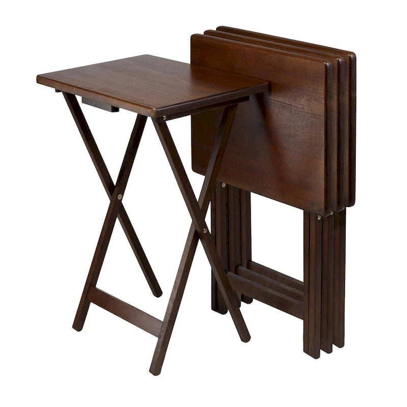 Set of 4 Rich Antique Walnut Folding Single Snack Tables 25.75 