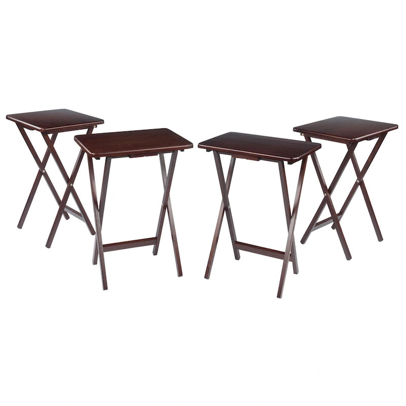 Tavolini marroni pieghevoli per snack, in legno a X, set da 4
