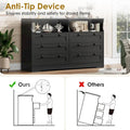 55  Wide Dresser, Wooden 6 Drawer Dresser with Led Light, Wood Dresser with Large Capacity Storage