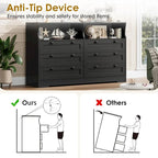 55  Wide Dresser, Wooden 6 Drawer Dresser with Led Light, Wood Dresser with Large Capacity Storage