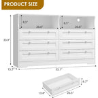 Comò a 6 cassetti bianco/nero/marrone con luce LED e presa di corrente