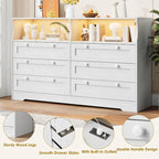 Comò a 6 cassetti bianco/nero/marrone con luce LED e presa di corrente