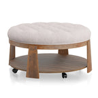 Pouf rotondo trapuntato grigio scuro/beige con rotelle, 1 posto, ripiano aperto
