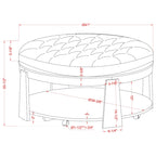 Pouf rotondo trapuntato grigio scuro/beige con rotelle, 1 posto, ripiano aperto