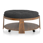 Pouf rotondo trapuntato grigio scuro/beige con rotelle, 1 posto, ripiano aperto