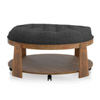 Pouf rotondo trapuntato grigio scuro/beige con rotelle, 1 posto, ripiano aperto