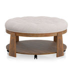 Pouf rotondo trapuntato grigio scuro/beige con rotelle, 1 posto, ripiano aperto