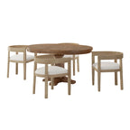 Set da pranzo 5 pezzi in frassino chiaro e tessuto per 4 persone, tavolo rotondo allungabile
