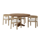 Set da pranzo 5 pezzi in frassino chiaro e tessuto per 4 persone, tavolo rotondo allungabile