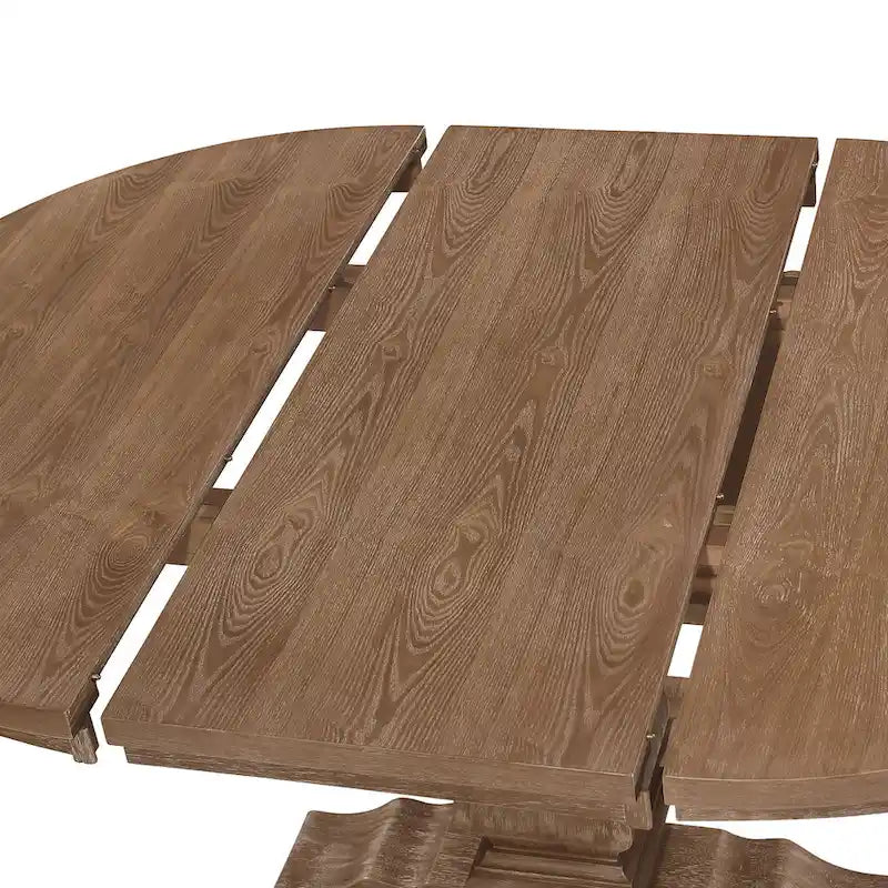 Set da pranzo 5 pezzi in frassino chiaro e tessuto per 4 persone, tavolo rotondo allungabile