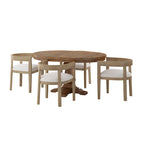 Set da pranzo 5 pezzi in frassino chiaro e tessuto per 4 persone, tavolo rotondo allungabile