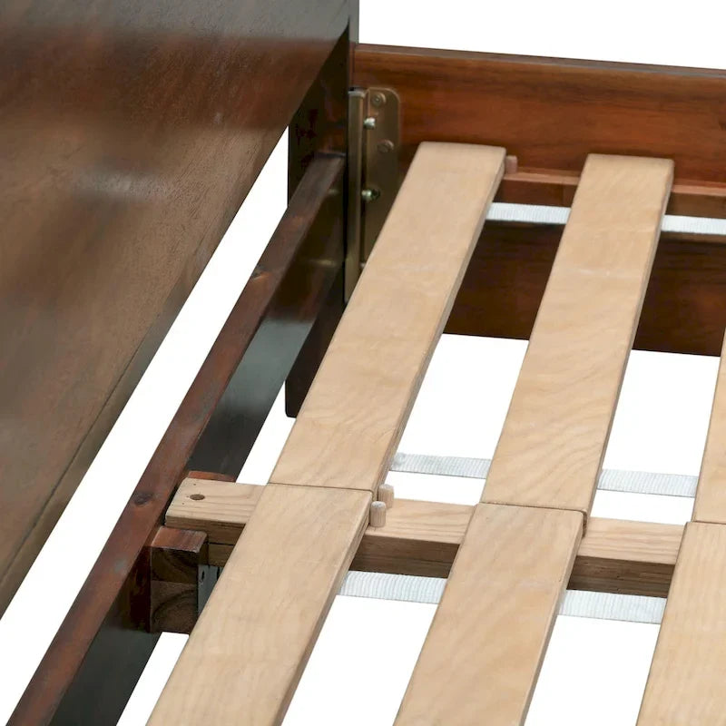 Struttura letto in legno a basso profilo – Grigio lavato / Rovere / Cioccolato / Terra d'ombra vintage – Singolo / Matrimoniale / Queen / King, Posti letto 1–2