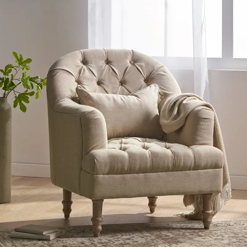 Poltrona con braccioli a botte trapuntata grigia / beige / sabbia / blu / grigio scuro, a seduta singola