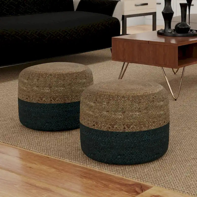 Pouf Rotondo in Juta Intrecciata, Opzioni Multicolore, Seduta per 1 Persona
