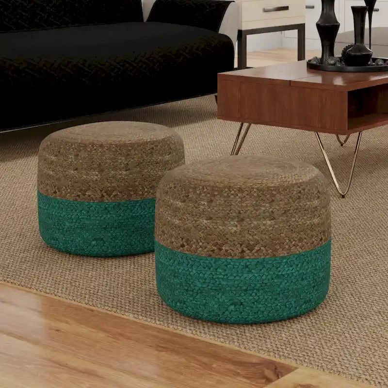 Pouf Rotondo in Juta Intrecciata, Opzioni Multicolore, Seduta per 1 Persona