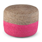 Pouf Rotondo in Juta Intrecciata, Opzioni Multicolore, Seduta per 1 Persona