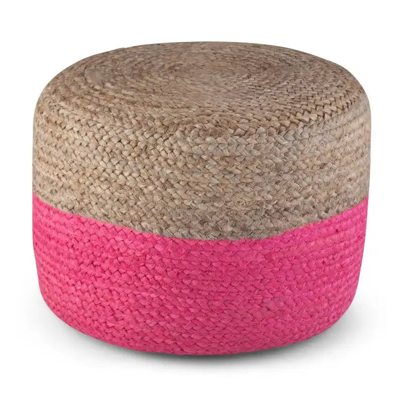 Pouf Rotondo in Juta Intrecciata, Opzioni Multicolore, Seduta per 1 Persona