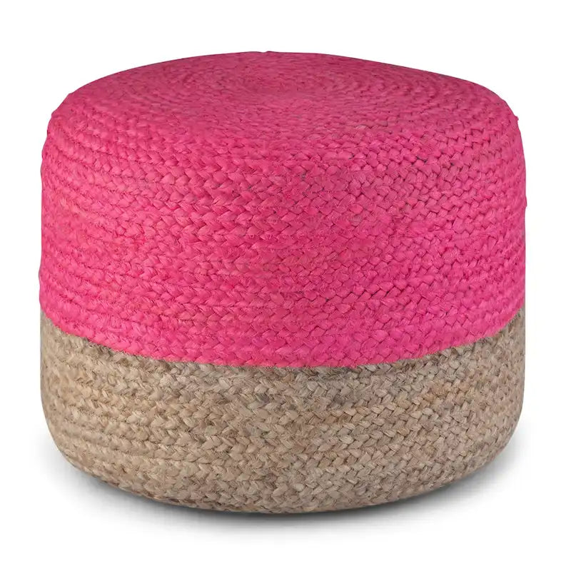 Pouf Rotondo in Juta Intrecciata, Opzioni Multicolore, Seduta per 1 Persona