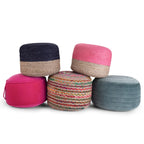 Pouf Rotondo in Juta Intrecciata, Opzioni Multicolore, Seduta per 1 Persona