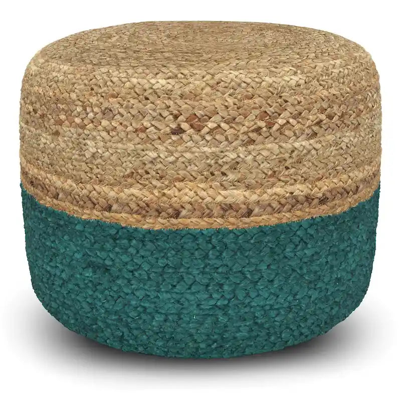 Pouf Rotondo in Juta Intrecciata, Opzioni Multicolore, Seduta per 1 Persona