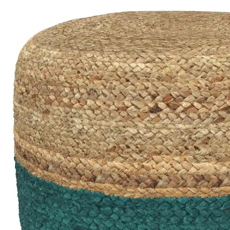 Pouf Rotondo in Juta Intrecciata, Opzioni Multicolore, Seduta per 1 Persona