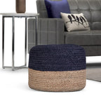 Pouf Rotondo in Juta Intrecciata, Opzioni Multicolore, Seduta per 1 Persona