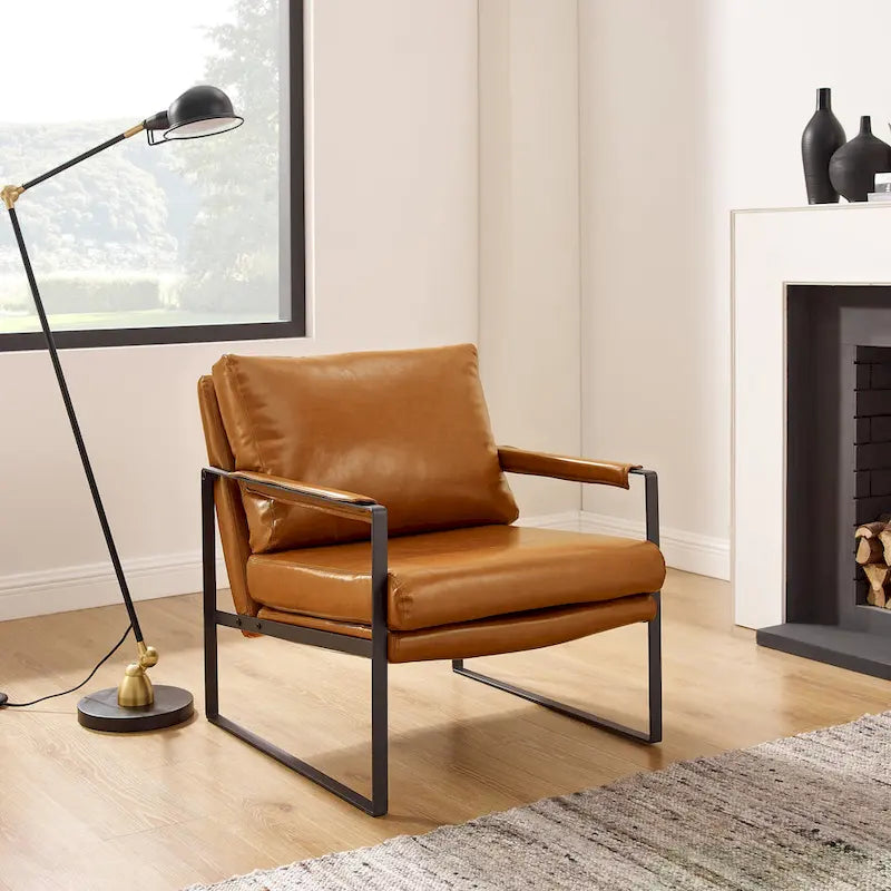 Poltroncina d'appoggio rivestita in similpelle con base a slitta in acciaio – Seduta singola, colori multipli
