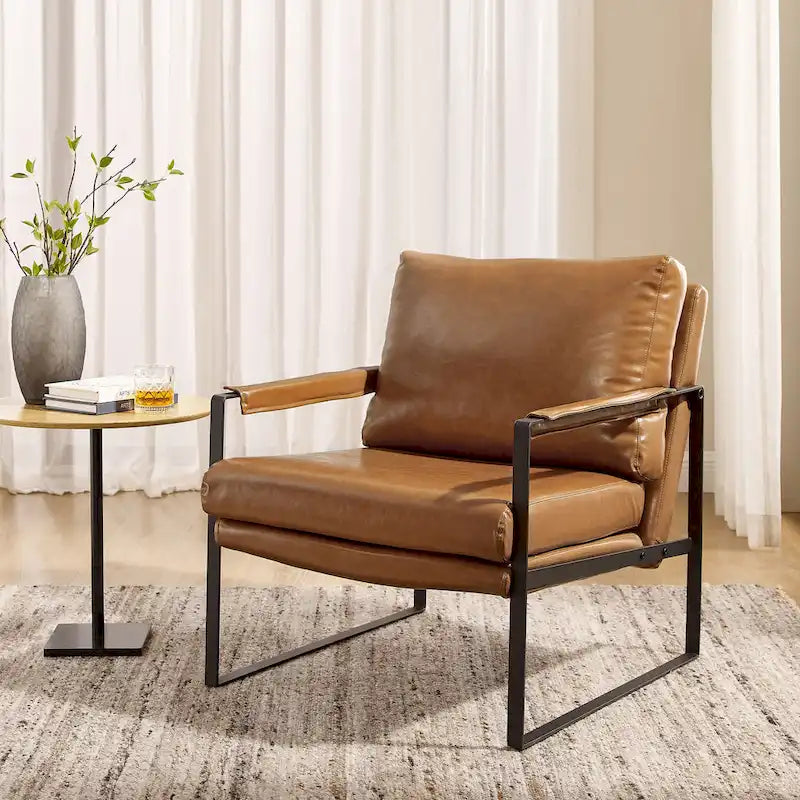 Poltroncina d'appoggio rivestita in similpelle con base a slitta in acciaio – Seduta singola, colori multipli