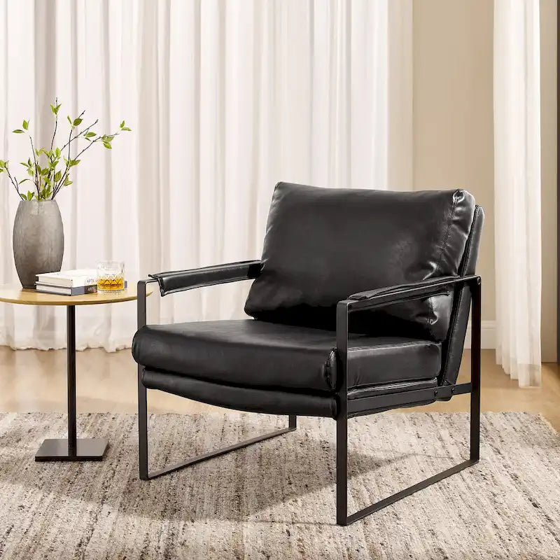 Poltroncina d'appoggio rivestita in similpelle con base a slitta in acciaio – Seduta singola, colori multipli