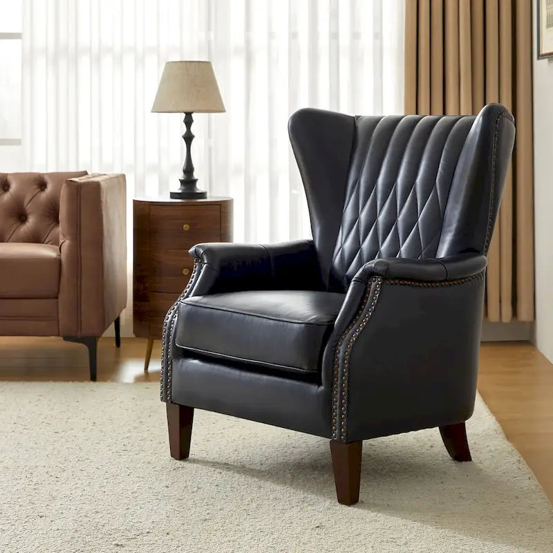 Poltrona tradizionale Chesterfield in vera pelle, a sedile singolo – Marrone / Cammello / Blu Marino / Bordeaux