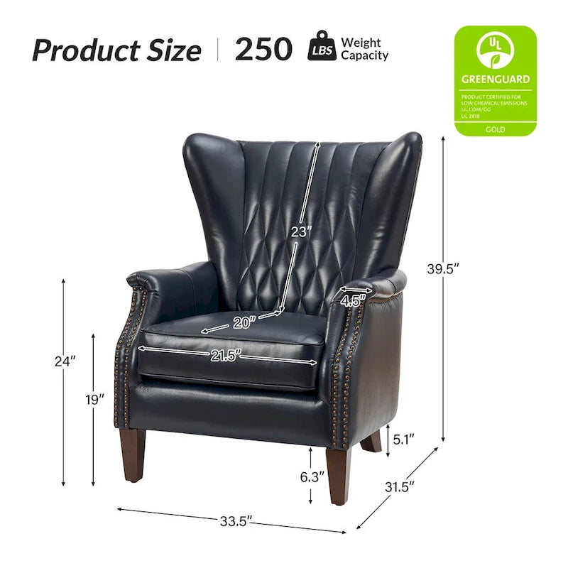 Poltrona tradizionale Chesterfield in vera pelle, a sedile singolo – Marrone / Cammello / Blu Marino / Bordeaux