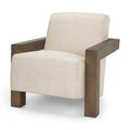 Poltrona accentuata in tessuto beige, struttura in legno massello, 1 posto