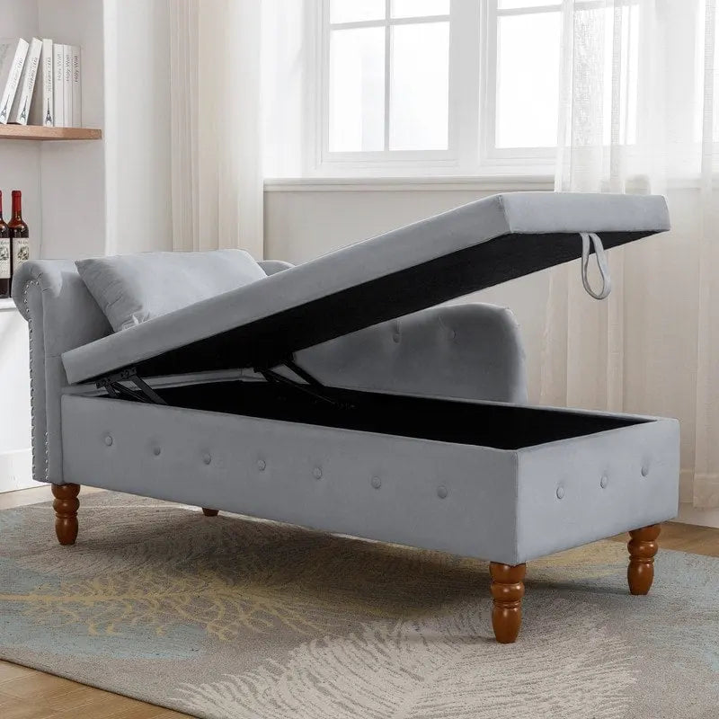 Chaise longue singola in velluto trapuntato multicolore con bracciolo arrotolato e contenitore