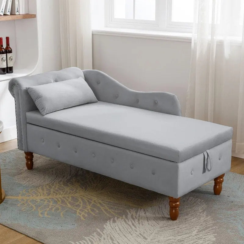 Chaise longue singola in velluto trapuntato multicolore con bracciolo arrotolato e contenitore