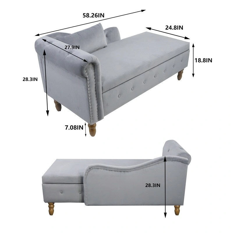 Chaise longue singola in velluto trapuntato multicolore con bracciolo arrotolato e contenitore