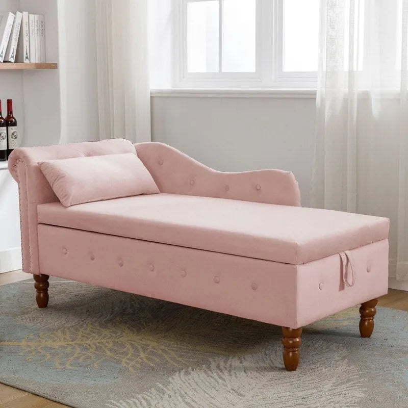 Chaise longue singola in velluto trapuntato multicolore con bracciolo arrotolato e contenitore