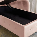 Chaise longue singola in velluto trapuntato multicolore con bracciolo arrotolato e contenitore