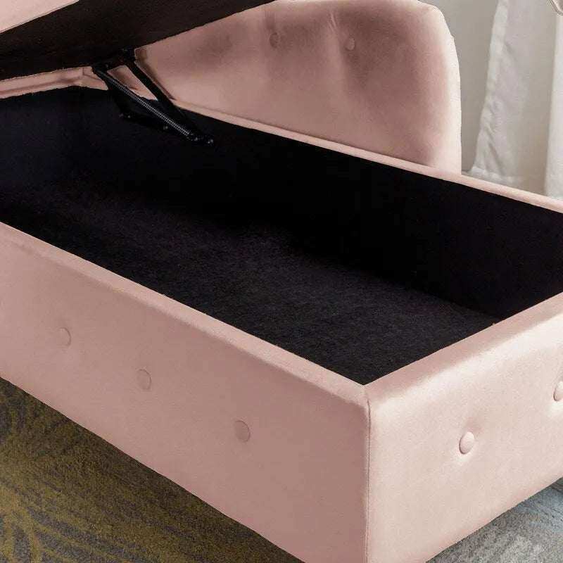 Chaise longue singola in velluto trapuntato multicolore con bracciolo arrotolato e contenitore